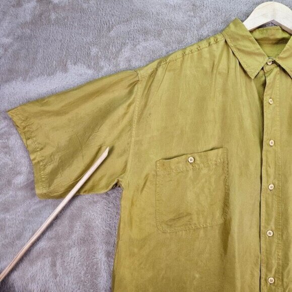 Vintage Fuzi Silks 100% Silk Shirt Italian Style Yellow Button-Down Men's Size M - Picture 7 of 15